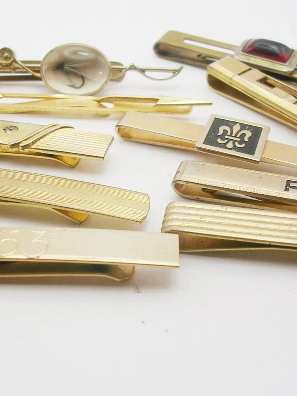 Vintage Tie Bars Money Clips Lot of 10 gold tone classic Men Necktie Holder